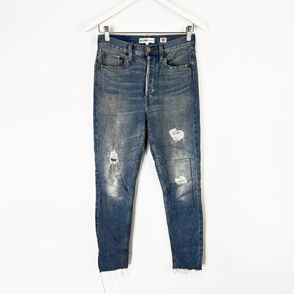 CLEARANCE - Re/Done Originals High Rise Ankle Crop Button Fly Jeans in Ghost - Picture 1 of 5